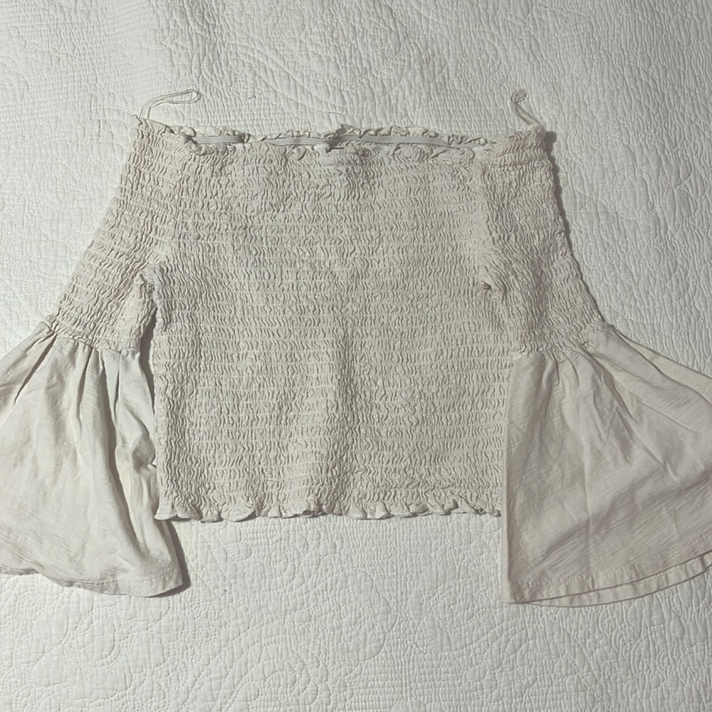 Art Class boho white ribbed long-sleeve with wide sleeve
